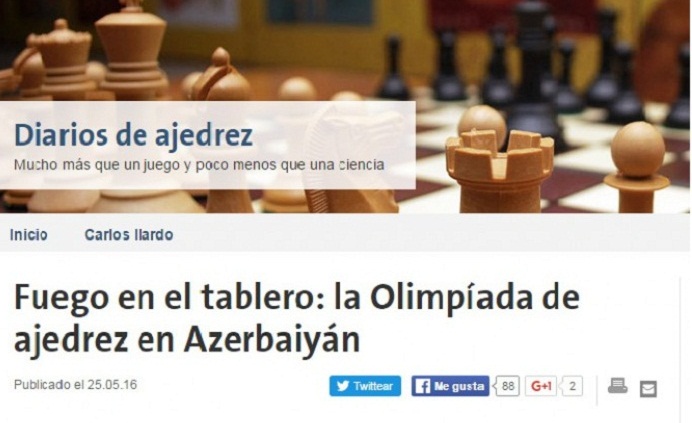 Argentine daily newspaper highlights World Chess Olympiad to be held in Azerbaijan